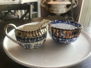 Creamer And Sugar Holder - Copeland Spode - Blue Gilt Design Porcelain