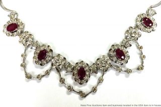 2.  5ctw Natural Ruby 3.  5ctw Fine Diamond 14k White Gold Vintage Ladies Necklace