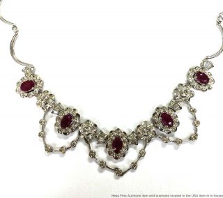 2.  5ctw Natural Ruby 3.  5ctw Fine Diamond 14K White Gold Vintage Ladies Necklace 3