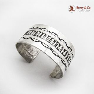 Native American Wide Cuff Bracelet Sterling Silver