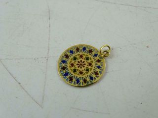 Vintage 18k Solid Yellow Gold Enamel Stained Glass Window Necklace Pendant Charm