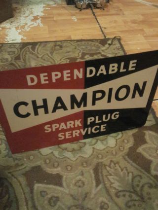 Old Style Champion Spark Service Plug Bowtie Vintage Type Flange Sign Usa Made