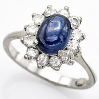Vintage 14k White Gold 1.  64 Ct Sapphire & 0.  72 Tcw Diamond Ring 3.  5g H/i Si - 1/2