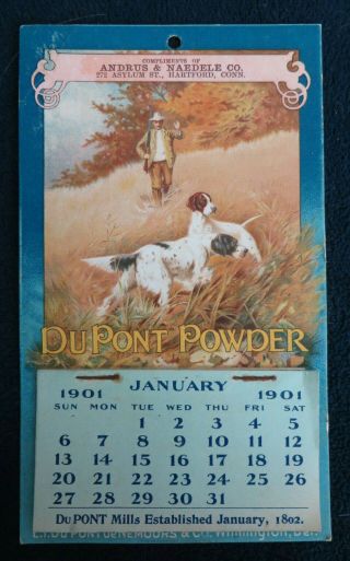 1901 Antique Dupont Powder Advertising Full Calendar Hartford Ct
