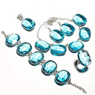 Faceted Blue Topaz Set Necklace 925 Sterling Silver Jewelry Jewelry Sz16 - 18 "