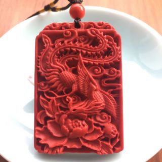 Fashion Chinese Natural Red Organic Cinnabar Phoenix Pendant Lucky Amulet 2