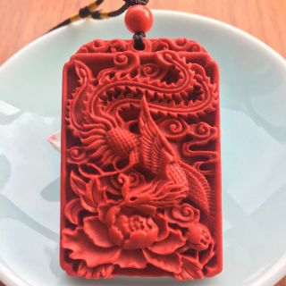 Fashion Chinese Natural Red Organic Cinnabar Phoenix Pendant Lucky Amulet 3