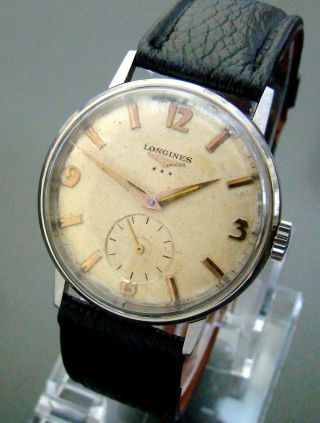 Vtg 1962 Longines 370 Ss Mens Watch Ref: 7449 - 1 Second At Six