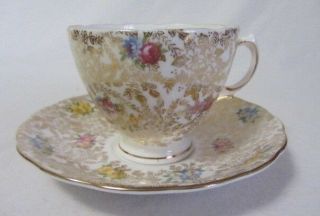 Mayfair Fine Bone China Gold & Rose Pattern Cup & Saucer Made In England