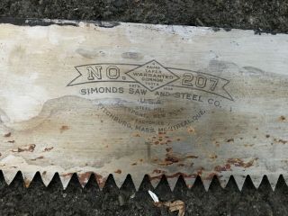 Simonds Saw & Steel Co No.  207 Two - Man Crosscut Taper Logging 4 ' Saw Blade - VTG 2