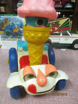 Vintage Cragstan Plastic Ice Cream Truck Up And Down Top Of Cone Pull Toy