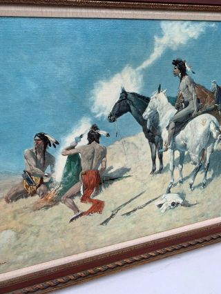 Large Fredrick remington Art Painting On Canvas Cowboys Indians On Horses. 4