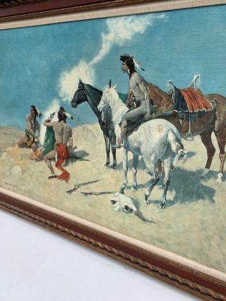 Large Fredrick remington Art Painting On Canvas Cowboys Indians On Horses. 9