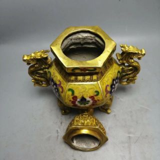 Chinese Cloisonne Incense Burner Carved Trunk Three feet Brass incense burner FT 4