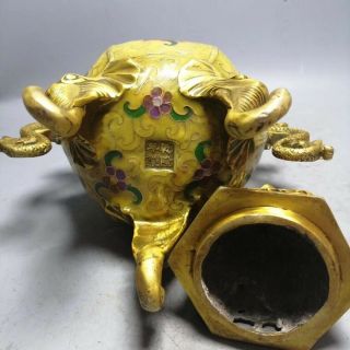 Chinese Cloisonne Incense Burner Carved Trunk Three feet Brass incense burner FT 6