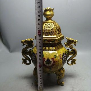 Chinese Cloisonne Incense Burner Carved Trunk Three feet Brass incense burner FT 7