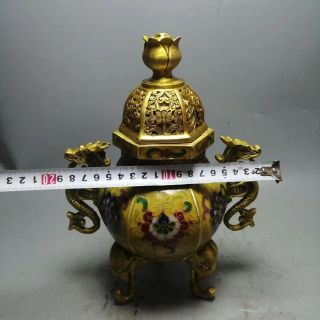 Chinese Cloisonne Incense Burner Carved Trunk Three feet Brass incense burner FT 8