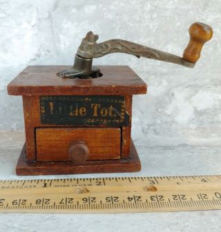 Vintage LITTLE TOT Miniature Wooden Mini Wood Coffee Grinder Mill Toy,  Arcade? 2