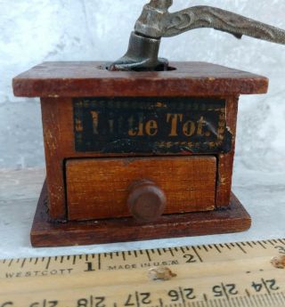 Vintage LITTLE TOT Miniature Wooden Mini Wood Coffee Grinder Mill Toy,  Arcade? 3