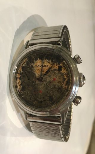 Vintage Stainless Movado Waterproof 3 Register Chronograph 1950s
