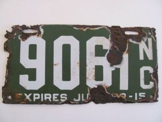 1915 North Carolina Nc License Plate Tag,  Porcelain (9061),  Vintage,  Rare