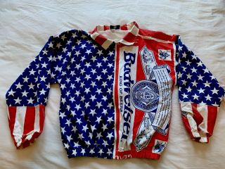 Mens X - Large Vintage Budweiser American Flag Jacket Beer Vtg 90 Usa Made Size Xl