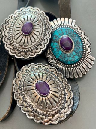 Vtg Randall Moore Sugilite Heavy Sterling Silver Turquoise Concho Belt Turquoise