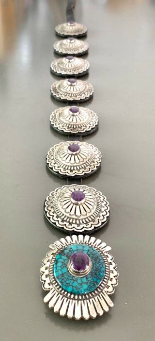 VTG RANDALL MOORE Sugilite Heavy STERLING SILVER Turquoise Concho Belt Turquoise 2