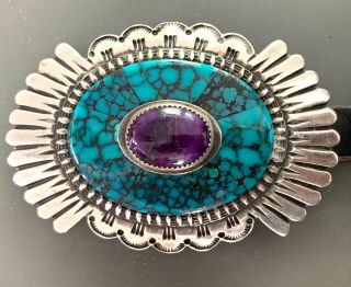 VTG RANDALL MOORE Sugilite Heavy STERLING SILVER Turquoise Concho Belt Turquoise 3
