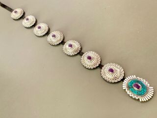 VTG RANDALL MOORE Sugilite Heavy STERLING SILVER Turquoise Concho Belt Turquoise 8