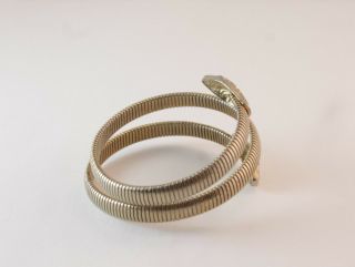 Rare Vintage Double Headed Coiled Silvertone Snake Bracelet