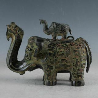 Exquisite Bronze Old Chinese Mother And Son Elephant Statues Incense Burner