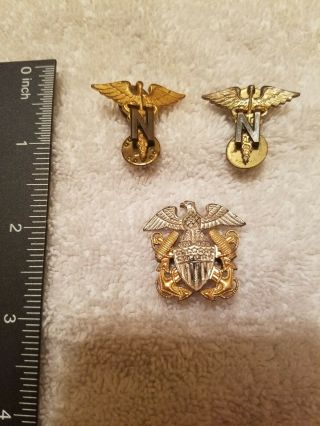 Set Ww2 Us Army Officer Nurse Collar Pins & Cap Badge Medical Corps Insignia
