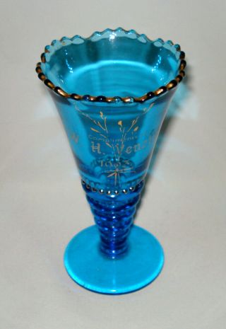 VINTAGE ANTIQUE 1903 SAPPHIRE BLUE COLORED GLASS VASE PROMOTIONAL SOUVENIR GIFT 2