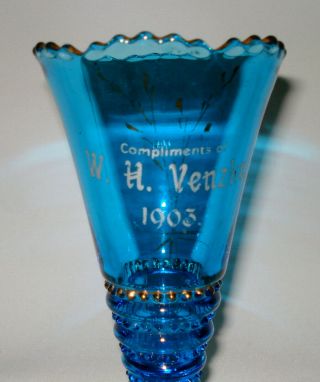 VINTAGE ANTIQUE 1903 SAPPHIRE BLUE COLORED GLASS VASE PROMOTIONAL SOUVENIR GIFT 3