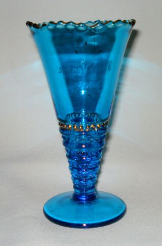 VINTAGE ANTIQUE 1903 SAPPHIRE BLUE COLORED GLASS VASE PROMOTIONAL SOUVENIR GIFT 4