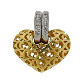 Chimento 18k Gold Diamond Openwork Heart Pendant Charm Retail $1160