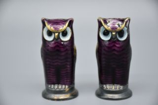 Vintage David Anderson Owl Salt & Pepper Shakers.  Silver/enamel - Norway