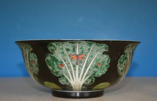Rare Large Antique Chinese Famille Noire Porcelain Bowl Marked Yongzheng Z5717