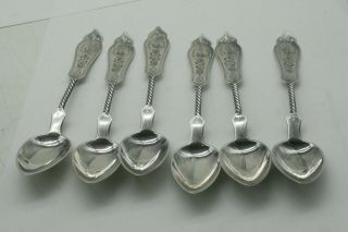 6 Antique Silver Spoons Twist Handle Duhme No.  1 Pattern