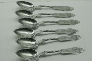 6 Antique Silver Spoons Twist Handle Duhme No.  1 Pattern 2