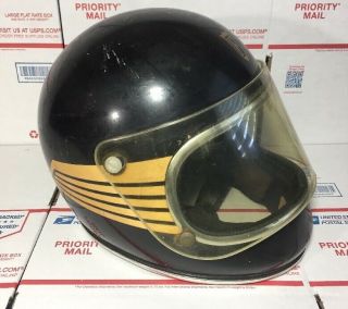 Vintage 1971 Arthur Fulmer Af50 Motorcycle Helmet/shield Black / Gold Wings Rare