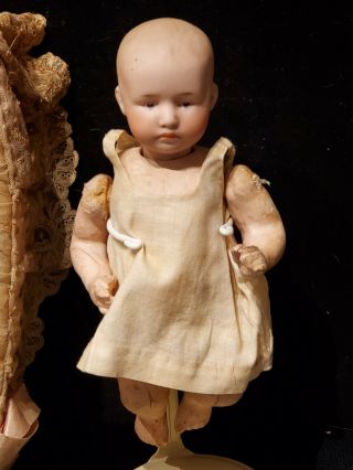 Antique 7 " German Bisque Gebruder Heubach Closed Mouth Pouty Character Baby Doll