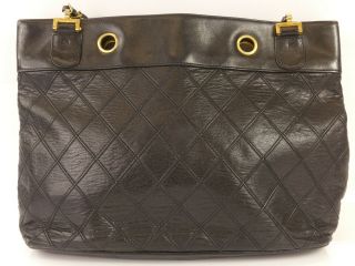 rk1276 Auth CHANEL Vintage Black Quilted Lambskin Double Chain Shopper Tote Bag 2