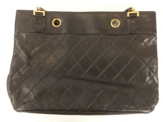 rk1276 Auth CHANEL Vintage Black Quilted Lambskin Double Chain Shopper Tote Bag 8