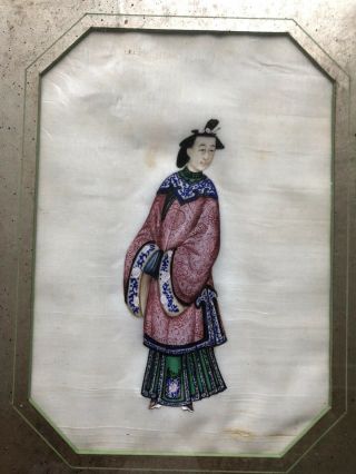 2 Fine Antique Chinese 19th Century Pith Rice Paper Paintings Framed 2