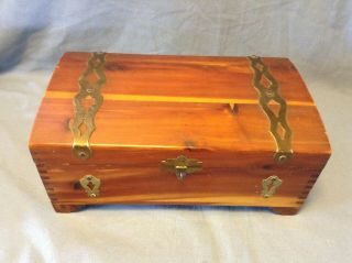 Vintage Cedar Treasure Chest Dresser Trinket Box Dovetailed With Brass Accents