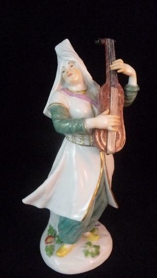 Antique Meissen Porcelain Figurine Middle Eastern Woman Playing Guitar