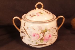 Rare Donroth Hand Painted Studios Germany Biscuit Jar 6 " Lush Roses & Heavy Gilt