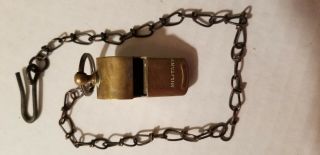 Vintage Brass Whistle With Chain.  Stamped Military Made In Usa.